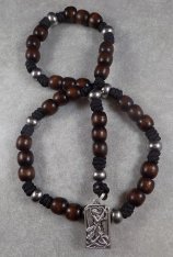 St. Michael Chaplet - Dark Wood Beads, Black Paracord